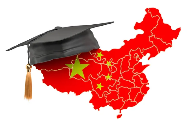 Çin Eğitimi Kavramı Yüksek Lisans Şapkalı Çin Haritası Beyaz Arkaplanda — Stok fotoğraf