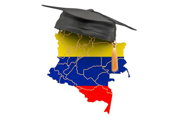 Oktatás Kolumbiában Kolumbiai Térkép Diplomás Sapkával Renderelés Elszigetelt Fehér Háttér — Stock Fotó