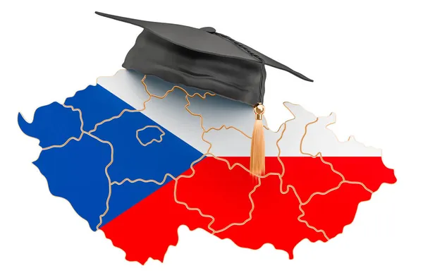 Istruzione Repubblica Ceca Concetto Repubblica Ceca Mappa Con Tappo Laureato — Foto Stock