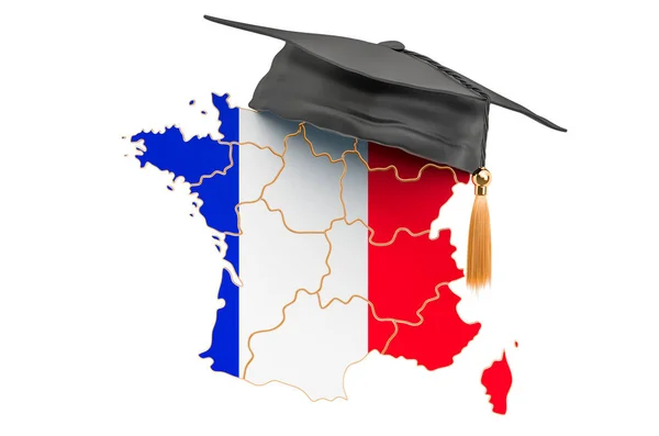 Educação França Conceito Mapa Francês Com Tampa Pós Graduação Renderização — Fotografia de Stock
