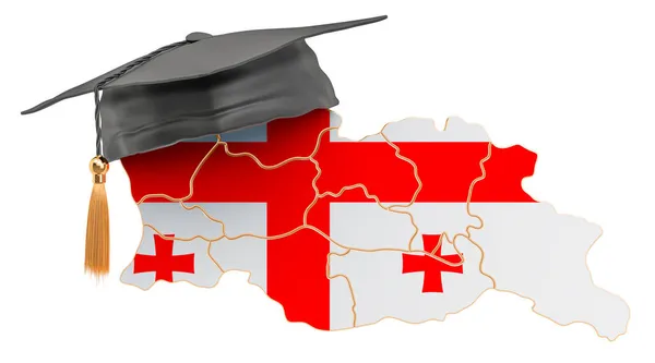 Oktatás Grúziában Koncepció Grúz Térkép Diplomás Sapkával Renderelés Elszigetelt Fehér — Stock Fotó