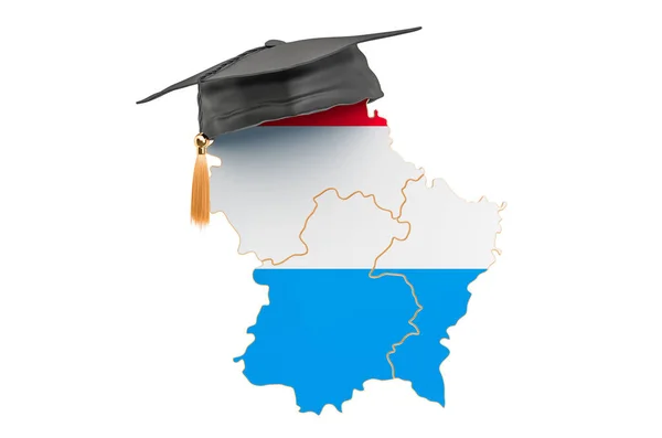 Lüksemburg Konsepti Eğitimi Mezuniyet Şapkalı Lüksemburg Haritası Beyaz Arkaplanda Boyutlu — Stok fotoğraf