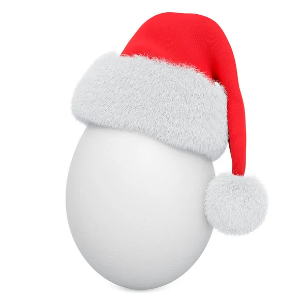 Vejce Santa Clausem Vánoční Klobouk Vykreslování Izolované Bílém Pozadí — Stock fotografie