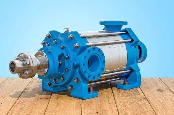 Horizontal Multistage Centrifugal Pump Wooden Planks Rendering — Stock Photo, Image