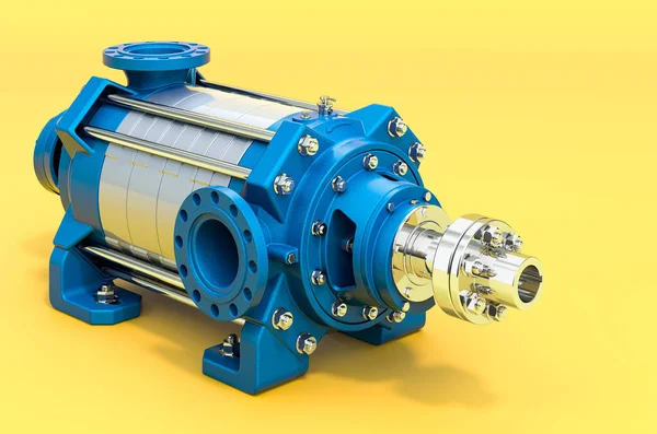 Horizontal Multistage Centrifugal Pump Rendering Yellow Background — Stock Photo, Image