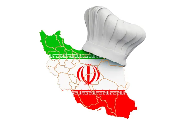 Iranian National Cuisine Concept Chef Hat Map Iran Rendering Isolated — Stock Photo, Image