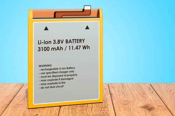 Litium Ion Mobiltelefon Batteri Träplankor Rendering — Stockfoto