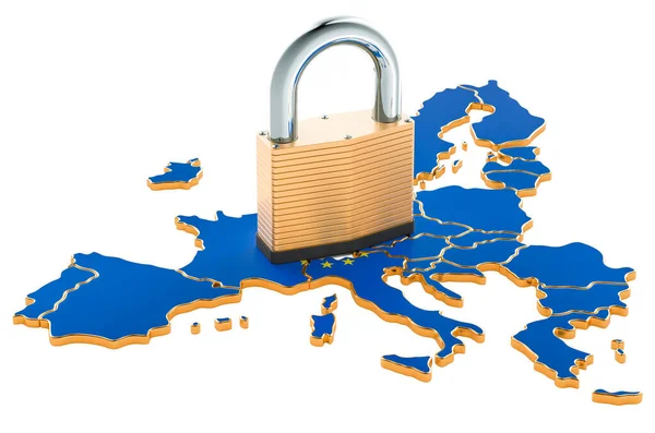 Lockdown European Union Padlock Map Border Protection Concept Rendering Isolated — Stock Photo, Image