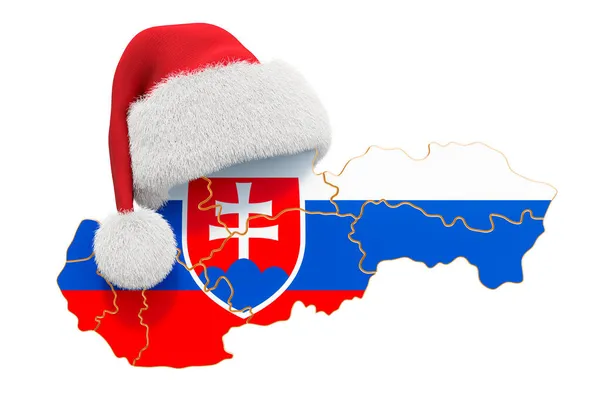Carte Slovaque Avec Chapeau Père Noël Rouge Concept Nouvel Vacances — Photo