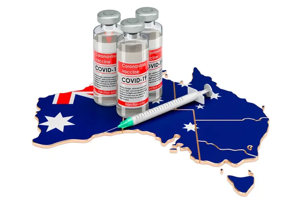 Vaccin Och Spruta Med Australisk Karta Vaccination Australien Koncept Rendering — Stockfoto