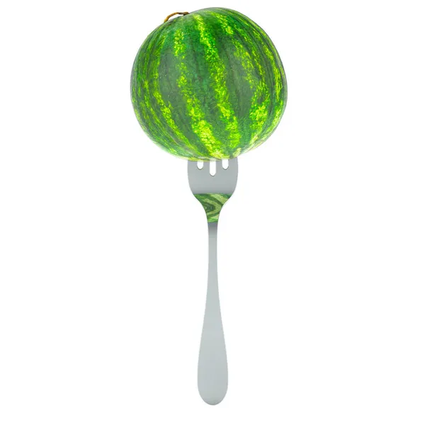 Wassermelone Auf Gabel Rendering Isoliert Auf Weißem Hintergrund — Stockfoto
