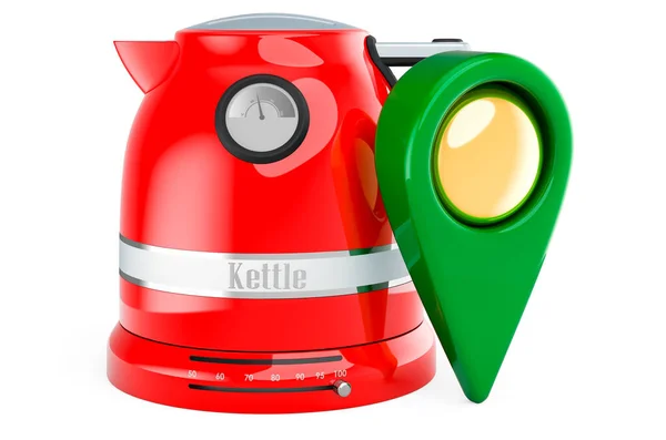 Electric Kettle Map Pointer Rendering Isolated White Background — Stock Photo, Image