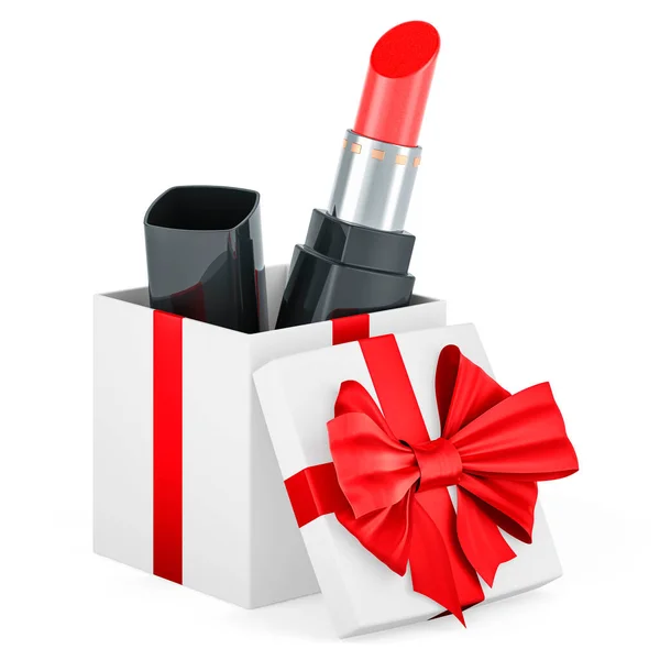 Lipstick Geschenkdoos Huidige Concept Rendering Geïsoleerd Witte Achtergrond — Stockfoto
