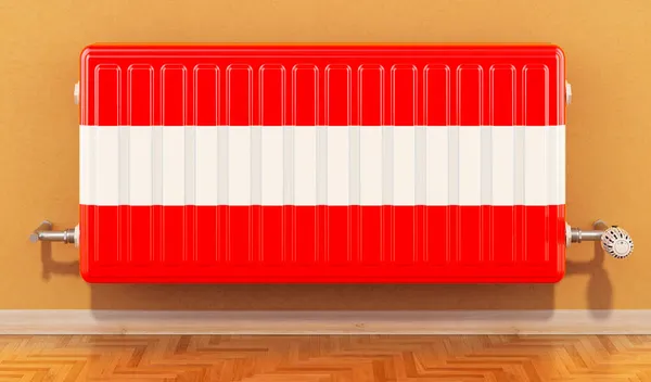 Отопительный Радиатор Австрийским Флагом Стене Отопление Австрии Концепция Рендеринг — стоковое фото