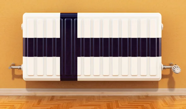 Radiateur Chauffage Avec Drapeau Finlandais Sur Mur Chauffage Finlande Concept — Photo