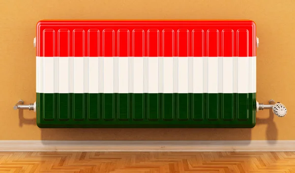 Fűtés Radiátor Magyar Zászlóval Falon Fűtés Magyarországon Koncepció Renderelés — Stock Fotó
