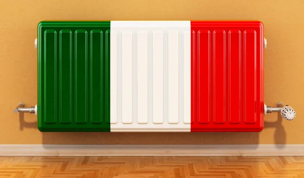 Grzejnik Włoską Flagą Ścianie Ogrzewanie Włoszech Koncepcja Renderowanie — Zdjęcie stockowe