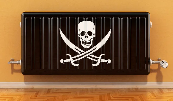 壁に海賊旗でラジエーターを加熱します 3Dレンダリング — ストック写真