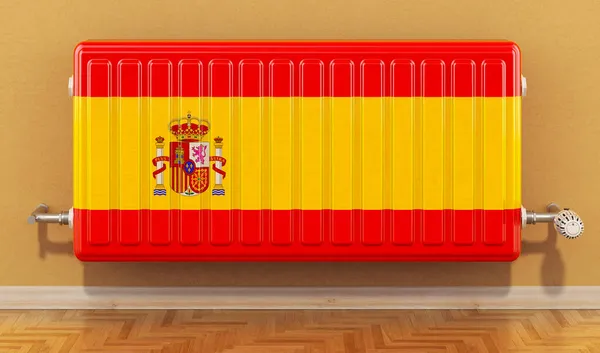 Radiador Calefacción Con Bandera Española Pared Calefacción España Concepto Renderizado — Foto de Stock