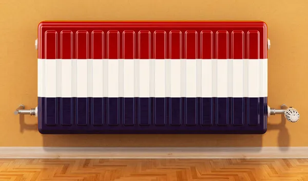 Topný Radiátor Nizozemskou Vlajkou Stěně Vytápění Nizozemsku Koncept Vykreslování — Stock fotografie