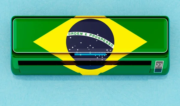 Klimatizace Brazilskou Vlajkou Stěně Systém Regulace Klimatu Domu Brazílii Koncept — Stock fotografie