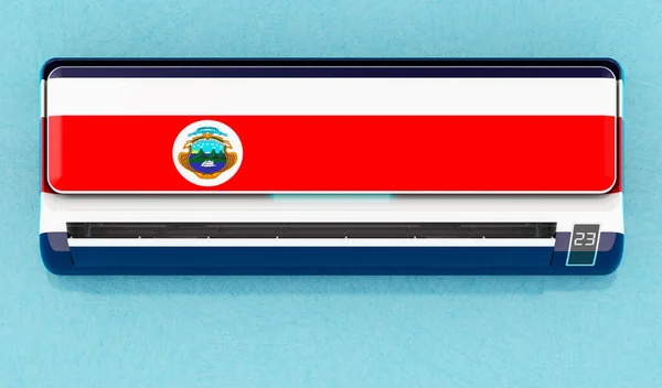 壁にコスタリカの旗とエアコン コスタリカの家の気候制御システム 3Dレンダリング — ストック写真