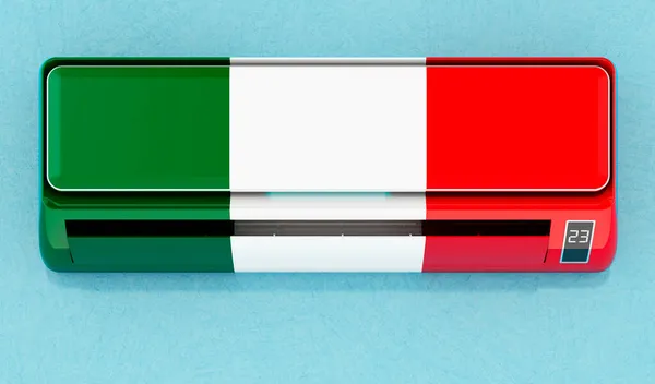 壁にはイタリアの国旗が掲揚されているエアコン イタリアの家の気候制御システム 3Dレンダリング — ストック写真