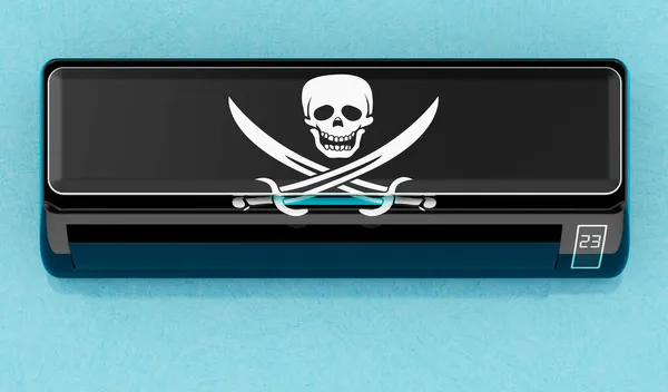 青い壁に海賊旗とエアコン 3Dレンダリング — ストック写真