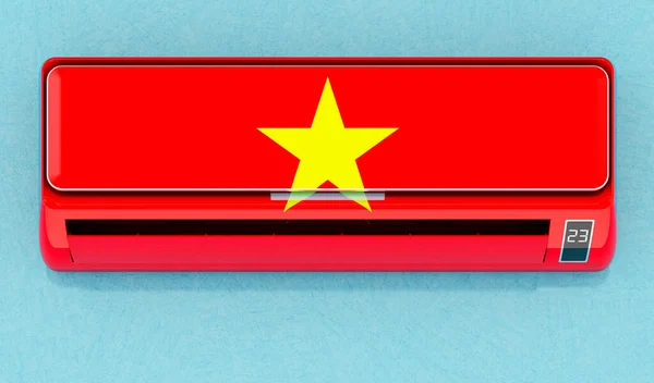 Aire Acondicionado Con Bandera Vietnamita Pared Casa Sistema Control Climático — Foto de Stock