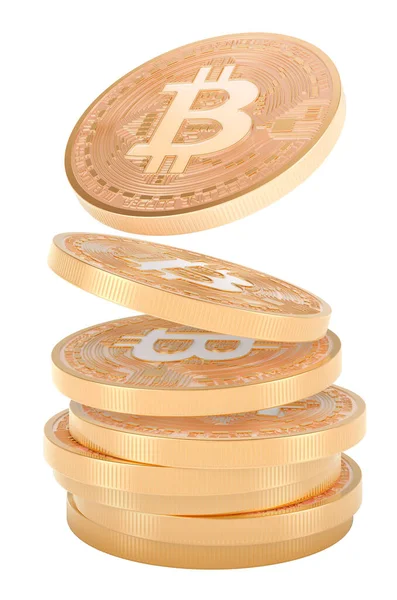 Bitcoin Staking Concept Stapel Bitcoins Rendering Geïsoleerd Witte Achtergrond — Stockfoto