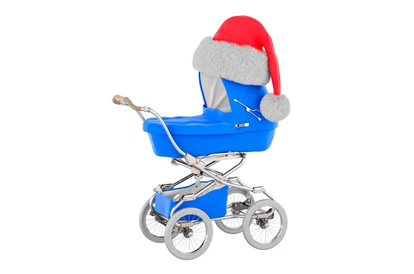 Carrozzina Con Cappello Babbo Natale Rendering Isolato Sfondo Bianco — Foto Stock