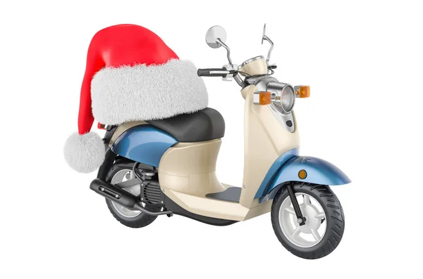 Scooter Motor Com Chapéu Natal Santa Renderização Isolada Fundo Branco — Fotografia de Stock