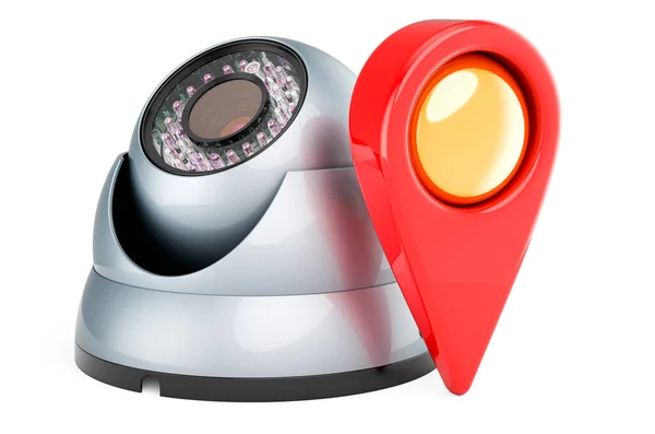 Dome Security Camera Map Pointer Rendering Isolated White Background — Stock Photo, Image