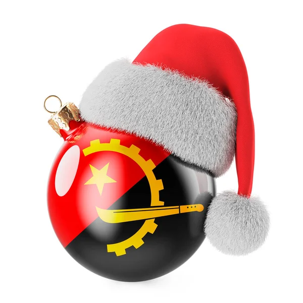 Різдвяний Ангольським Прапором Капелюхом Санта Клауса Різдво Новий Рік Анголі — стокове фото