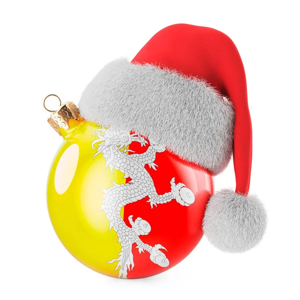 Bola Natal Com Bandeira Butão Chapéu Papai Noel Natal Ano — Fotografia de Stock