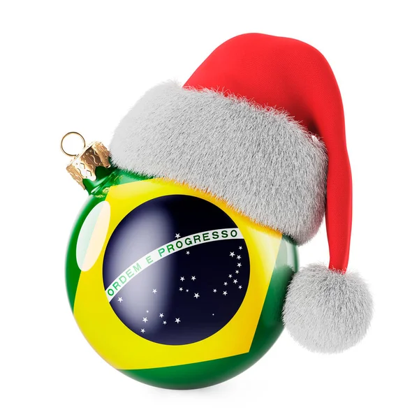 Bola Natal Com Bandeira Brasileira Chapéu Papai Noel Natal Ano — Fotografia de Stock