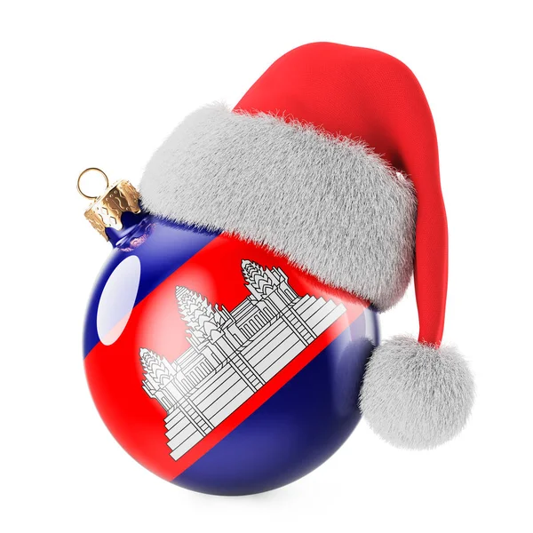 Julboll Med Kambodjansk Flagga Och Jultomte Hatt Jul Och Nyår — Stockfoto