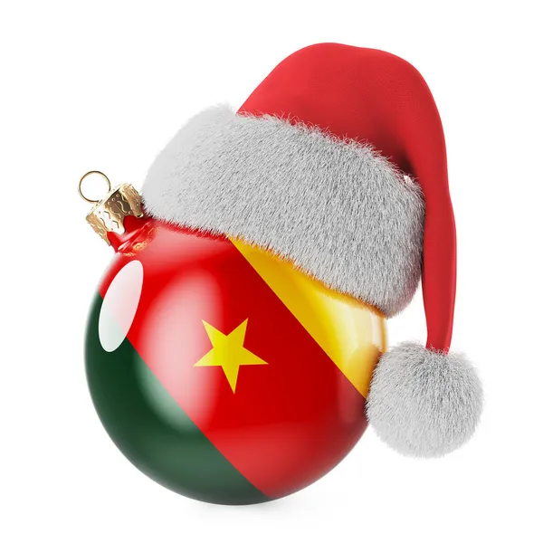 Boule Noël Avec Drapeau Camerounais Chapeau Père Noël Noël Nouvel — Photo
