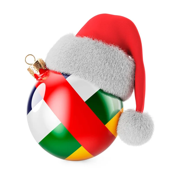 中央アフリカの旗とサンタクロースの帽子とクリスマスボール 中央アフリカ共和国のクリスマスと新年 コンセプト 白い背景に隔離された3Dレンダリング — ストック写真