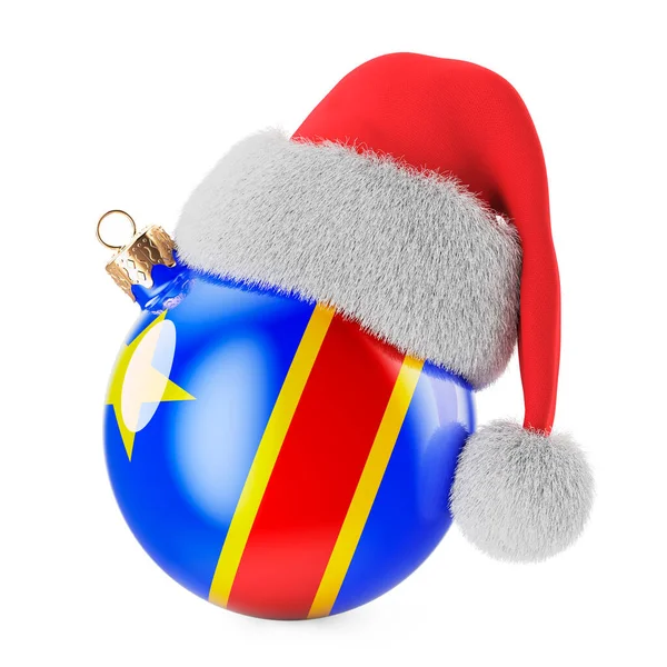 Julboll Med Kongolesiska Demokratiska Republiken Flagga Och Jultomten Hatt Jul — Stockfoto