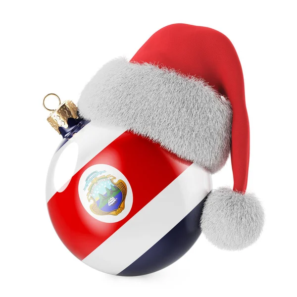 コスタリカの旗とサンタクロースの帽子とクリスマスボール コスタリカのクリスマスと新年 コンセプト 白い背景に隔離された3Dレンダリング — ストック写真