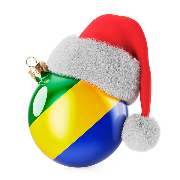 Piłka Bożonarodzeniowa Flagą Gabonu Kapeluszem Świętego Mikołaja Święta Nowy Rok — Zdjęcie stockowe