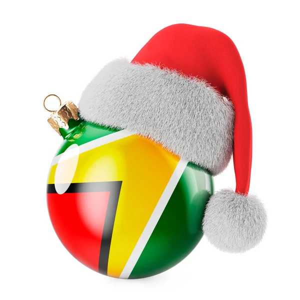 ガイアナの国旗とサンタクロースの帽子を持つクリスマスボール ガヤナのクリスマスと新年のコンセプト 白い背景に隔離された3Dレンダリング — ストック写真