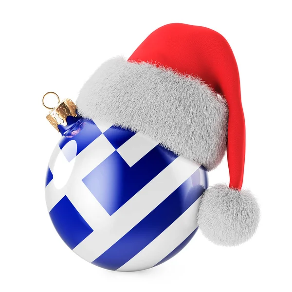 Різдвяний Грецьким Прапором Капелюхом Санта Клауса Різдво Новий Рік Греції — стокове фото