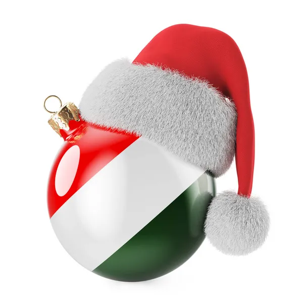 Świąteczny Bal Węgierską Flagą Kapeluszem Świętego Mikołaja Boże Narodzenie Nowy — Zdjęcie stockowe
