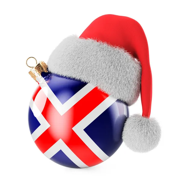 Karácsonyi Labda Izlandi Zászlóval Mikulás Sapkával Karácsony Újév Izlandon Koncepció — Stock Fotó