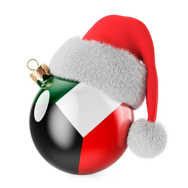 Bola Natal Com Bandeira Kuwait Chapéu Papai Noel Natal Ano — Fotografia de Stock
