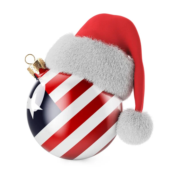 Bola Navidad Con Bandera Liberiana Sombrero Santa Claus Navidad Año — Foto de Stock