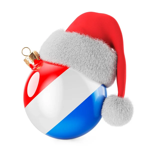 Julboll Med Luxemburgsk Flagga Och Jultomte Hatt Jul Och Nyår — Stockfoto