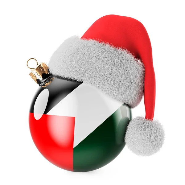 Świąteczny Bal Palestyńską Flagą Kapeluszem Świętego Mikołaja Boże Narodzenie Nowy — Zdjęcie stockowe